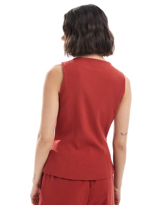 Miss Selfridge skräddarsydd väst i körsbärsröd - Image 3
