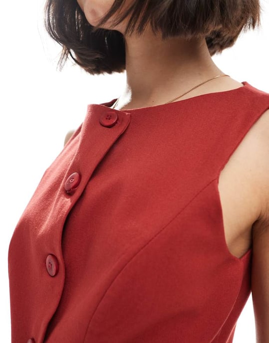 Miss Selfridge skräddarsydd väst i körsbärsröd - Image 4