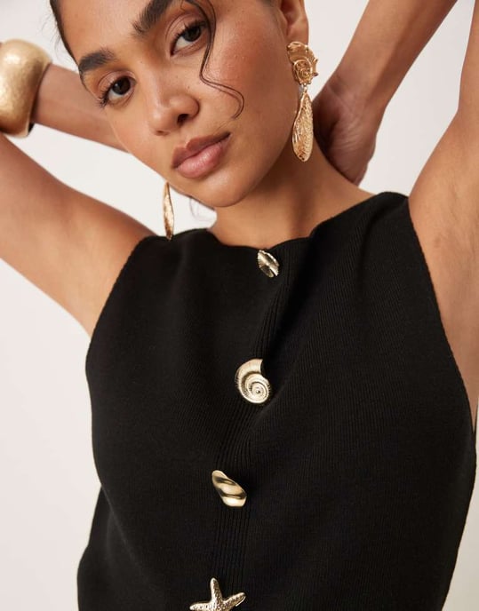 ASOS DESIGN knitted slash neck multi button waistcoat in black - Image 2