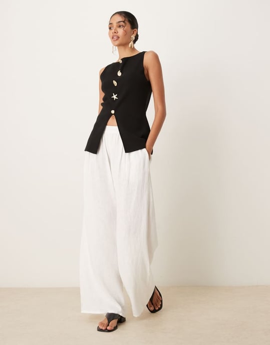 ASOS DESIGN knitted slash neck multi button waistcoat in black - Image 3