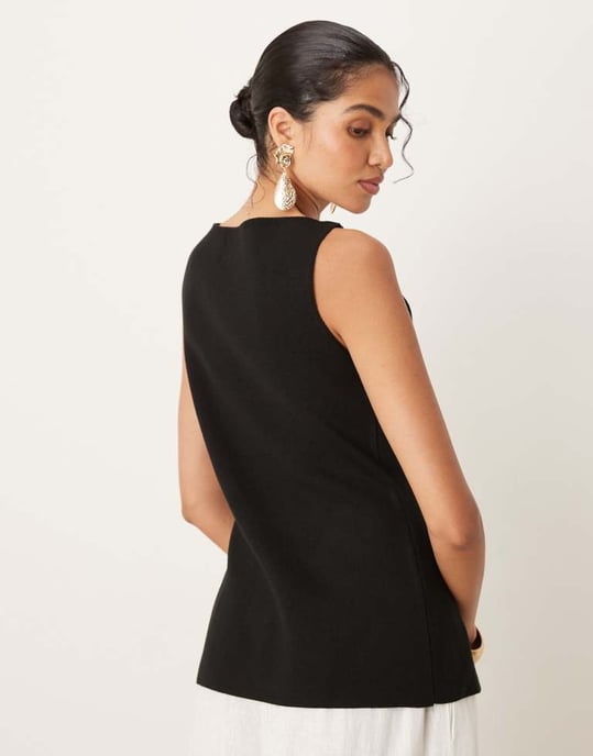 ASOS DESIGN knitted slash neck multi button waistcoat in black - Image 4