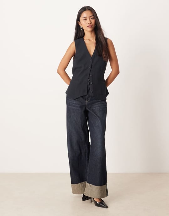 Abercrombie & Fitch low neckline waistcoat in black - Image 2