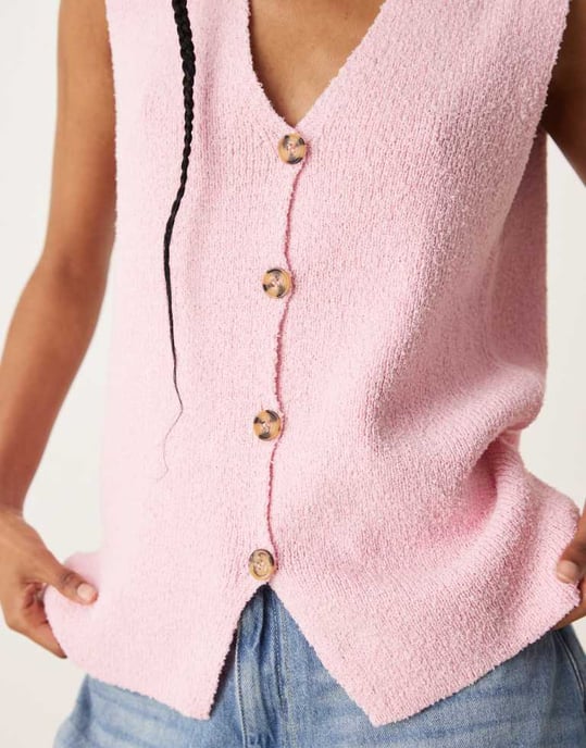 ASOS DESIGN slubstickad avslappnad passform väst i rosa - Image 3
