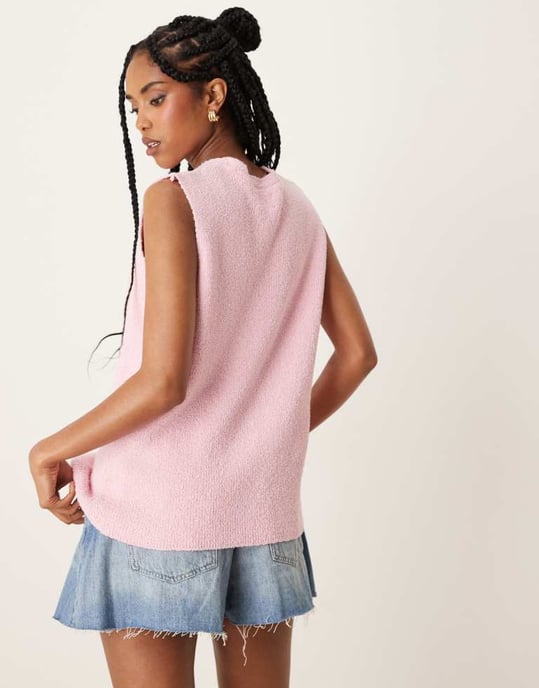 ASOS DESIGN slubstickad avslappnad passform väst i rosa - Image 4