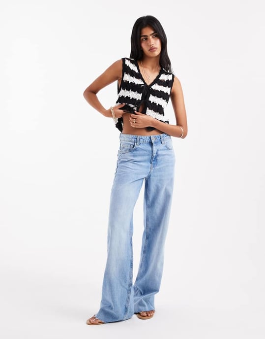 ASOS DESIGN crochet tie front knitted waistcoat in stripe - Image 2
