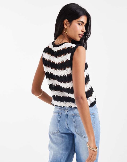 ASOS DESIGN crochet tie front knitted waistcoat in stripe - Image 4