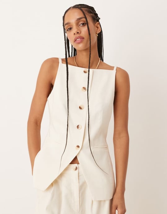 Nobody's Child longline tailored waistcoat co-ord in cream - Image 1