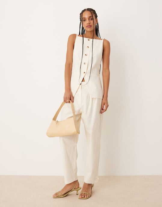 Nobody's Child longline tailored waistcoat co-ord in cream - Image 2
