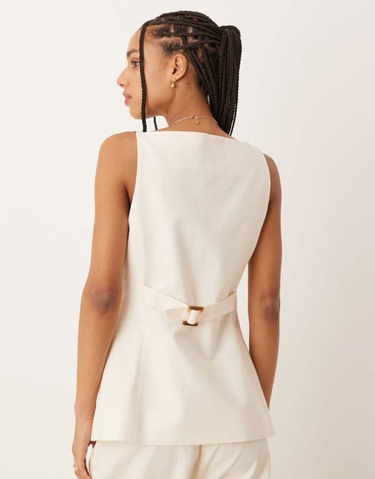 Nobody's Child longline tailored waistcoat co-ord in cream - Image 3