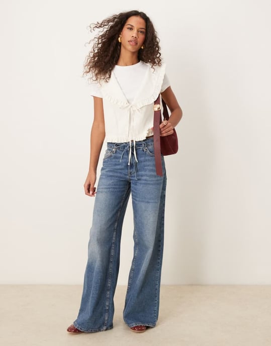ASOS DESIGN linen look frill collar waistcoat in ivory - Image 2