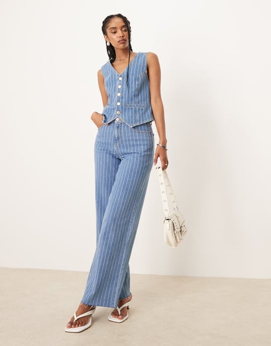 Nobody's Child Stockwell denim waistcoat co-ord in blue pinstripe - Image 2
