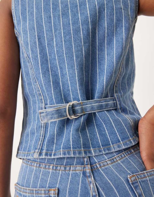 Nobody's Child Stockwell denim waistcoat co-ord in blue pinstripe - Image 3