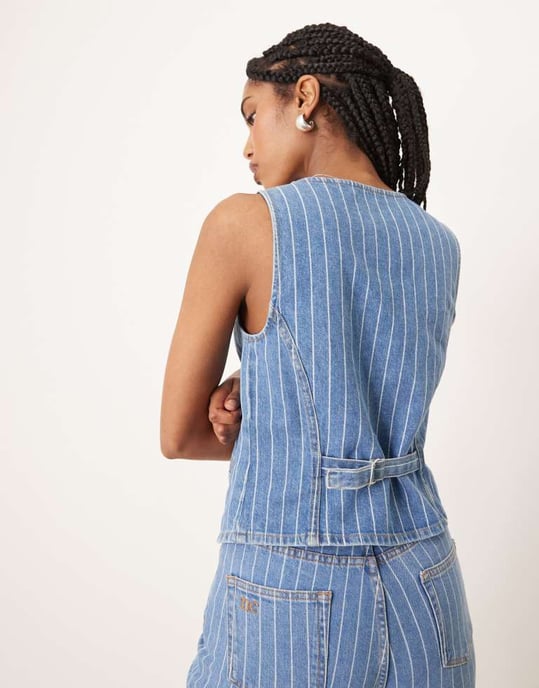 Nobody's Child Stockwell denim waistcoat co-ord in blue pinstripe - Image 4