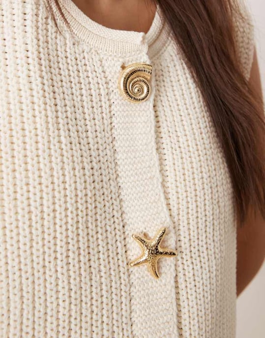 ASOS DESIGN knitted boxy waistcoat with multi shell buttons in white - Image 2
