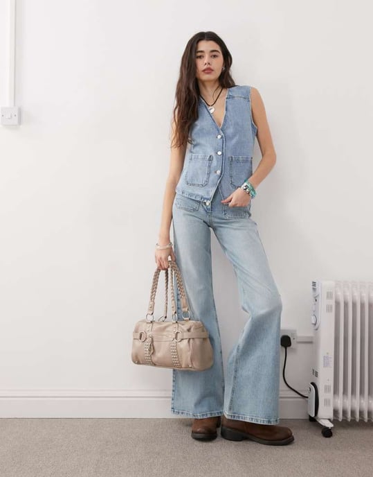 Återvunnet vintage denim västar set från 70-talet med fickor i blåtvätt - Image 2