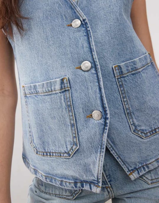 Återvunnet vintage denim västar set från 70-talet med fickor i blåtvätt - Image 4