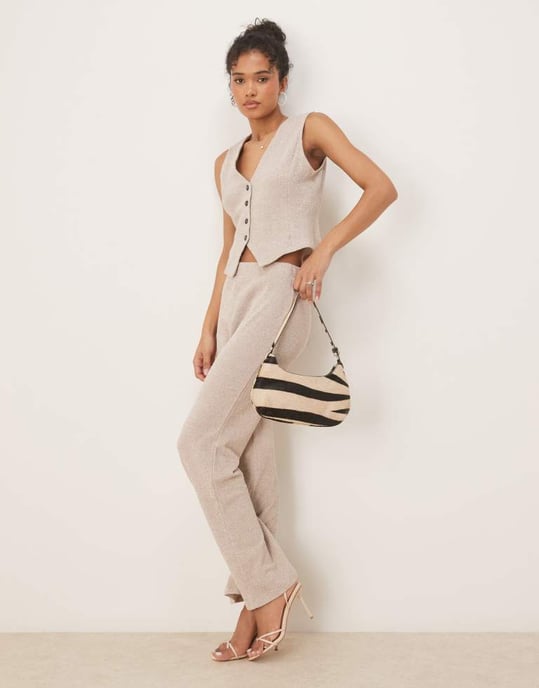 Vila textured jersey waistcoat co-ord in light natural melange - Image 3