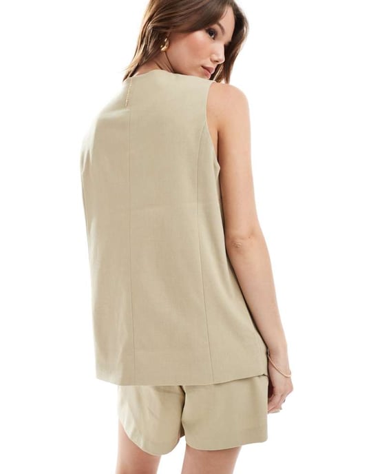 Vero Moda långline skräddarsydd väst set i beige - Image 4