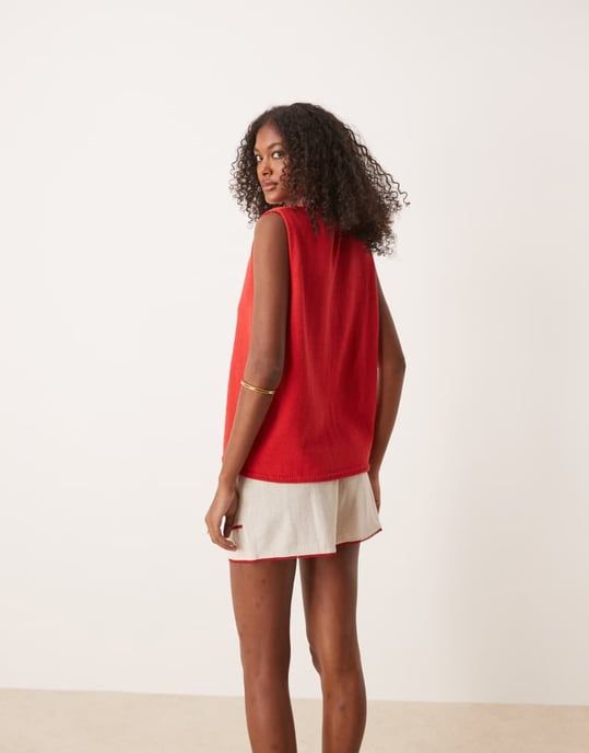 ASOS DESIGN ren stickad avslappnad passform väst i röd - Image 3