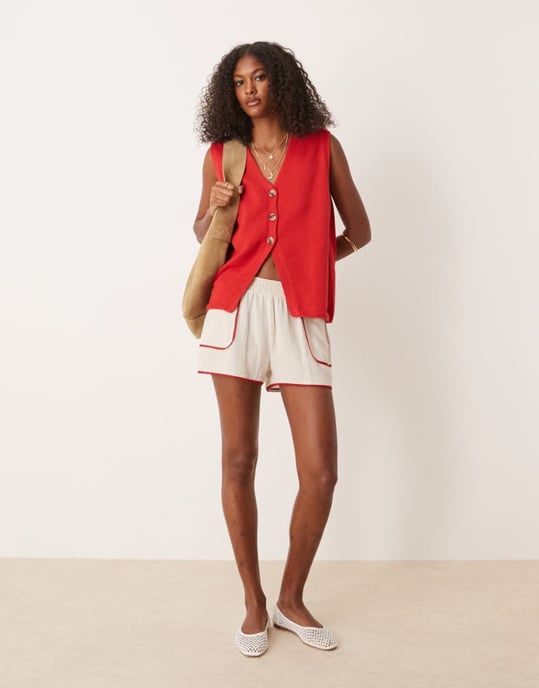 ASOS DESIGN ren stickad avslappnad passform väst i röd - Image 4