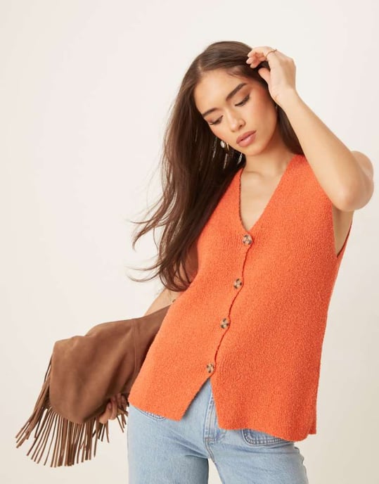 ASOS DESIGN slub knit relaxed fit waistcoat in orange - Image 1
