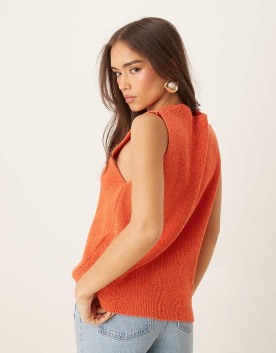 ASOS DESIGN slub knit relaxed fit waistcoat in orange - Image 3
