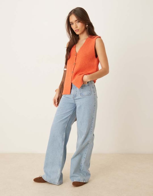 ASOS DESIGN slub knit relaxed fit waistcoat in orange - Image 4