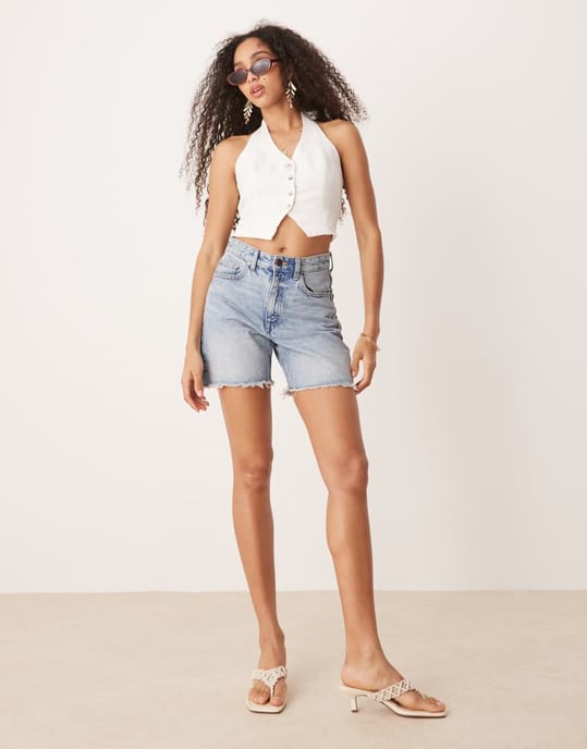 Gina Tricot pure linen halterneck waistcoat vest top in white - Image 3