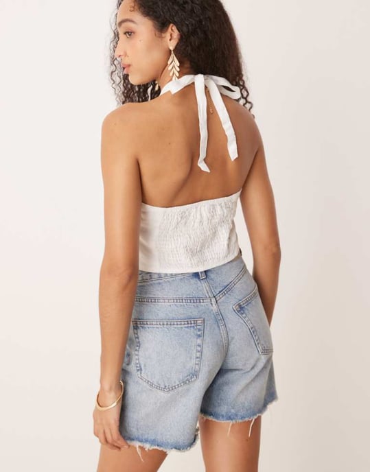 Gina Tricot pure linen halterneck waistcoat vest top in white - Image 4