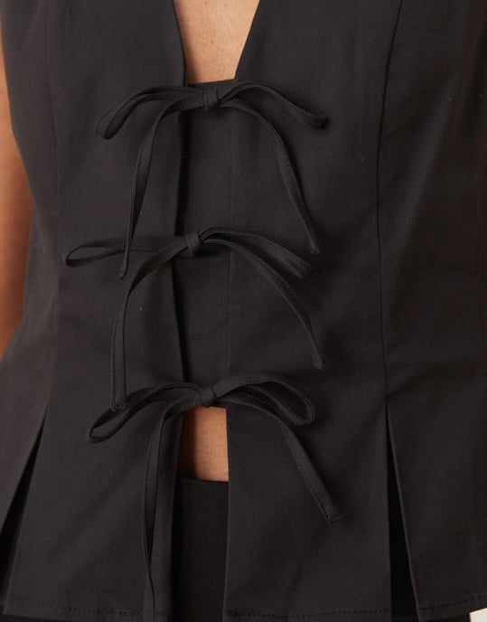 Nobody's Child Ezia tie front waistcoat in black - Image 4