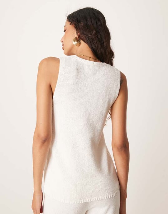 ASOS DESIGN knitted v neck seam detail waistcoat in white - Image 3
