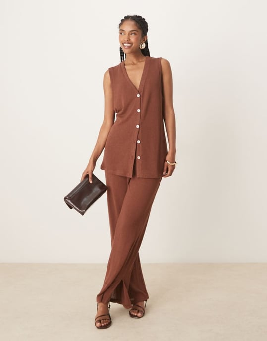 Nobody's Child longline textured waistcoat co-ord in brown - Image 2
