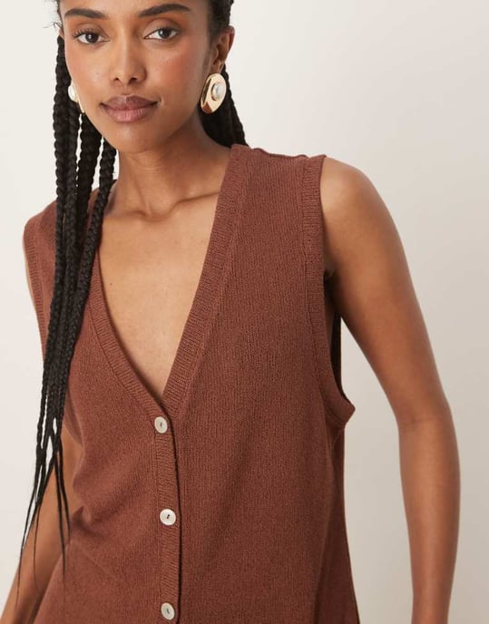 Nobody's Child longline textured waistcoat co-ord in brown - Image 3