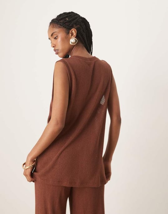 Nobody's Child longline textured waistcoat co-ord in brown - Image 4