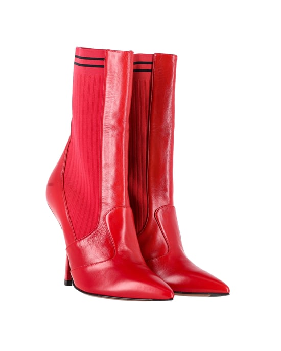 Fendi Rockoko stretchgebreide soklaarzen in rood leer - Image 5