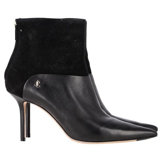 Jimmy Choo Beyla 85 Suede Trimmed Ankle Boots In Black Leather - Image 1