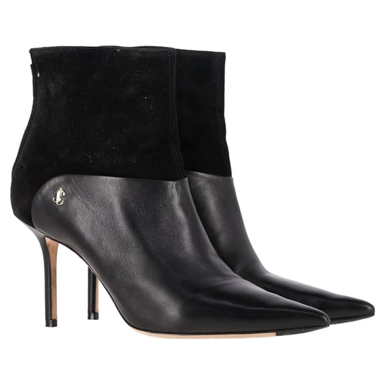 Jimmy Choo Beyla 85 Suede Trimmed Ankle Boots In Black Leather - Image 4
