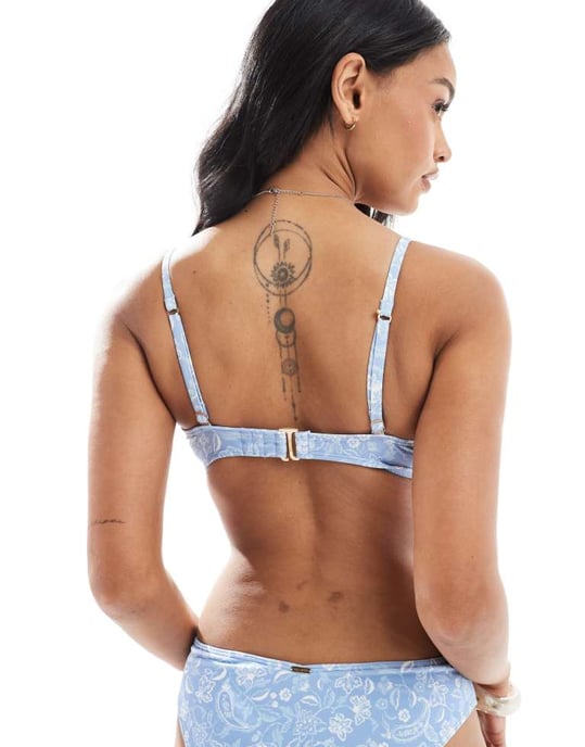 Hollister kurvig underwired bikiniöverdel i blått mönster - Image 3