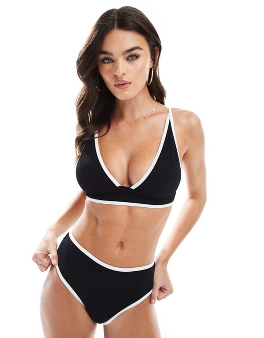Vero Moda texturerad bikinitopp med kontrasterande detaljer i svart - Image 3