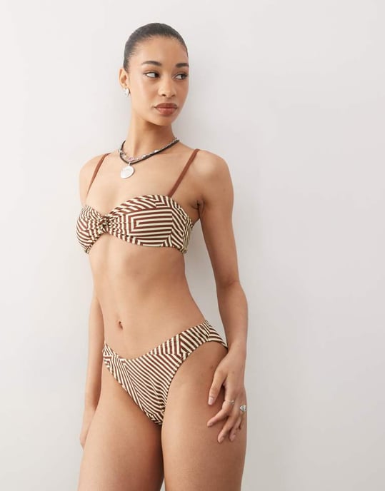 Återvunnen vintage bralette bikiniöverdel med knut i spliced chokladrand - Image 3