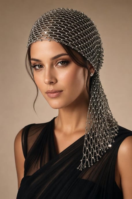 Vintage Rhinestone Net Headwear - Image 1