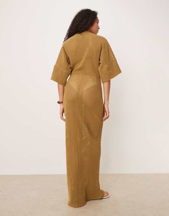 ASOS DESIGN virkad t-shirt mido-klänning olivgrön - Image 3
