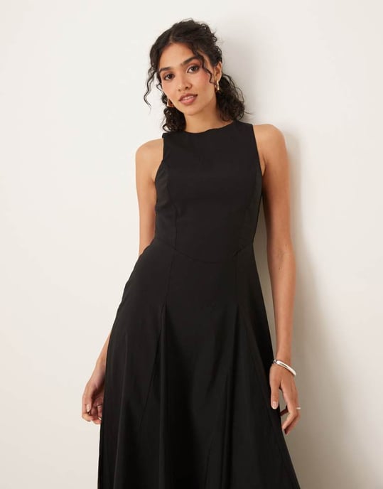ASOS DESIGN bengaline ärmlös korsett midiklänning i svart - Image 4