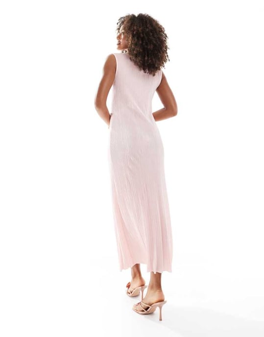 ASOS DESIGN plissé ärmlös knytfrontsängelärms midiklänning i pastellrosa - Image 3