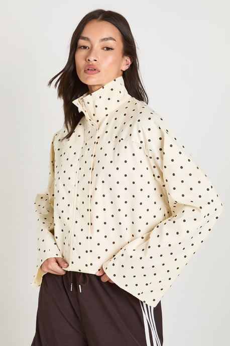 Funnel Neck Twill Polka Dot Zip Through - Image 1
