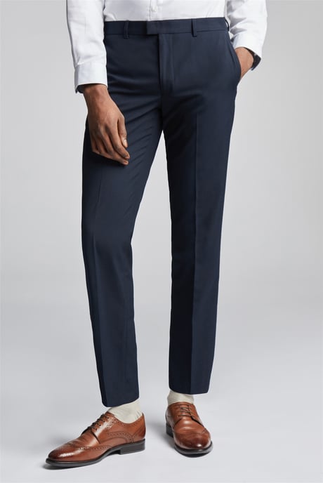 Flat Fronted Slim Fit Suit Trousers in Navy - Image 2
