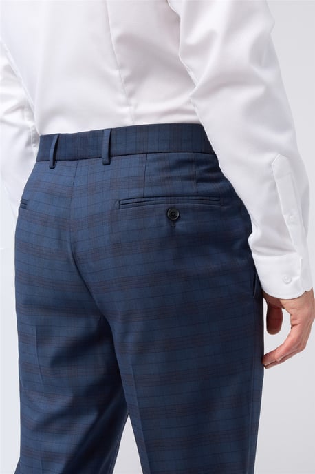 Flat Fronted Slim Fit Suit Trousers in Dark Blue - Image 2
