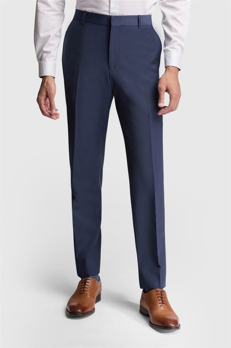 Flat Fronted Slim Fit Suit Trousers in Dark Blue - Image 1