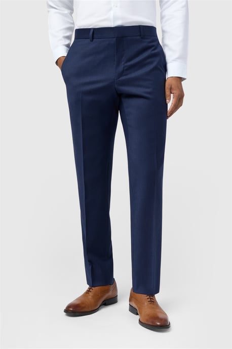 Flat Fronted Slim Fit Suit Trousers in Dark Blue - Image 1