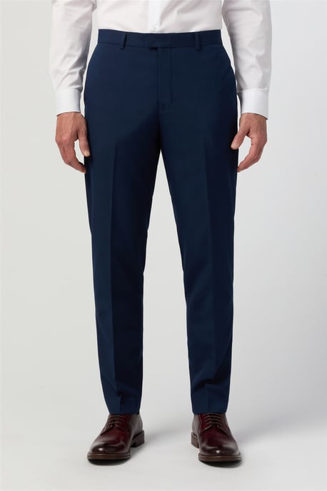 Flat Fronted Slim Fit Suit Trousers in Navy - Image 1